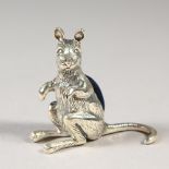 A NOVELTY SILVER KANGAROO PIN CUSHION.