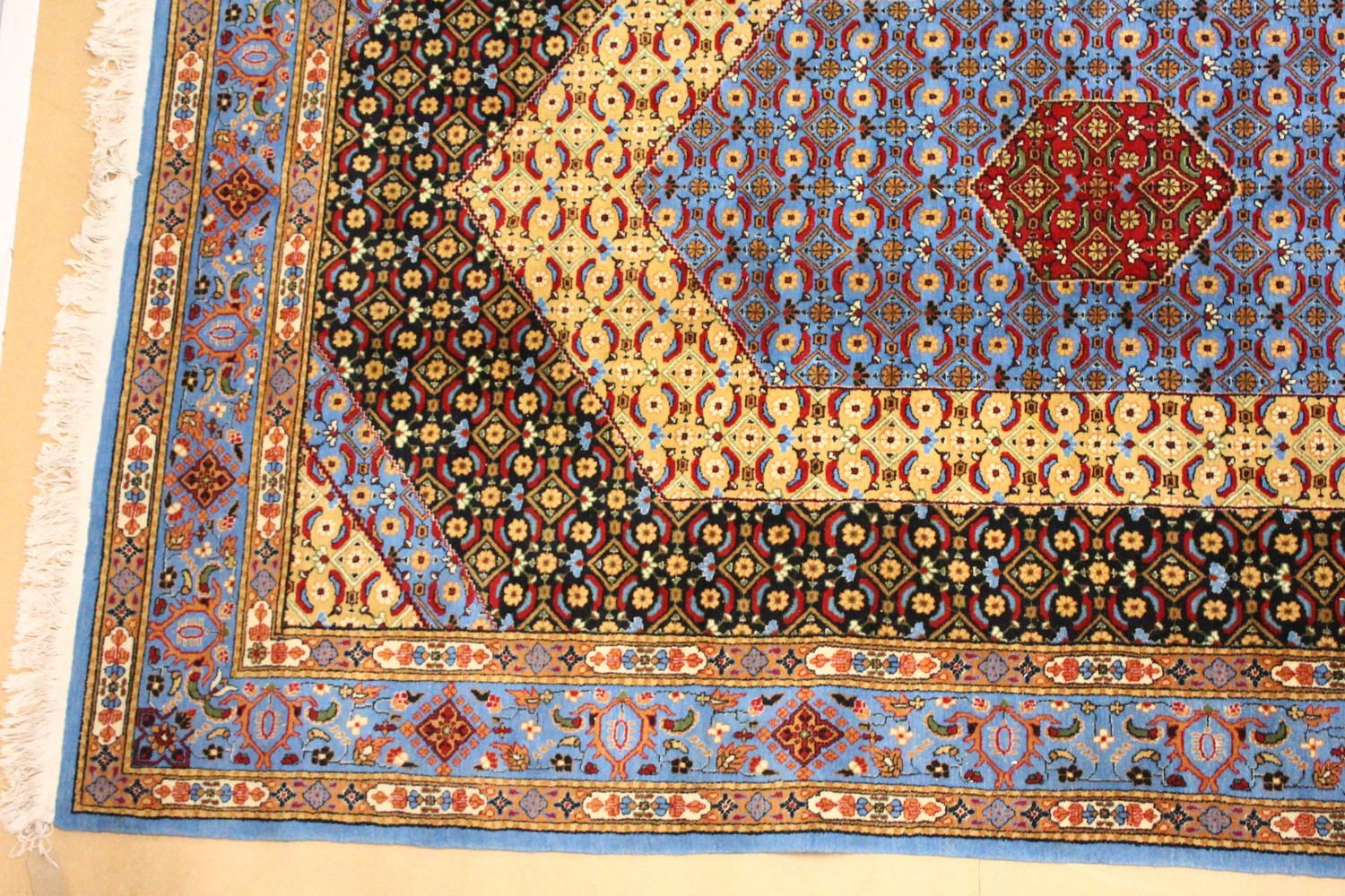 A PERSIAN SMALL CARPET, pale blue ground with central medallion and floral decoration. 9ft 5ins x - Image 2 of 9