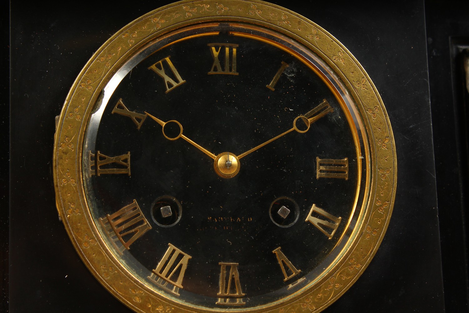 A LATE 19TH CENTURY FRENCH MARBLE MANTLE CLOCK, with eight day movement, striking on a bell, the - Image 2 of 10