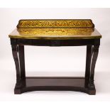 A SUPERB GEORGE IV ROSEWOOD BRASS INLAID BOW FRONT SIDE TABLE attributed to GEORGE OAKLEY, with