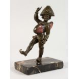 A GOOD BRONZE MR PUNCH PIN CUSHION on a marble base. 7ins high.