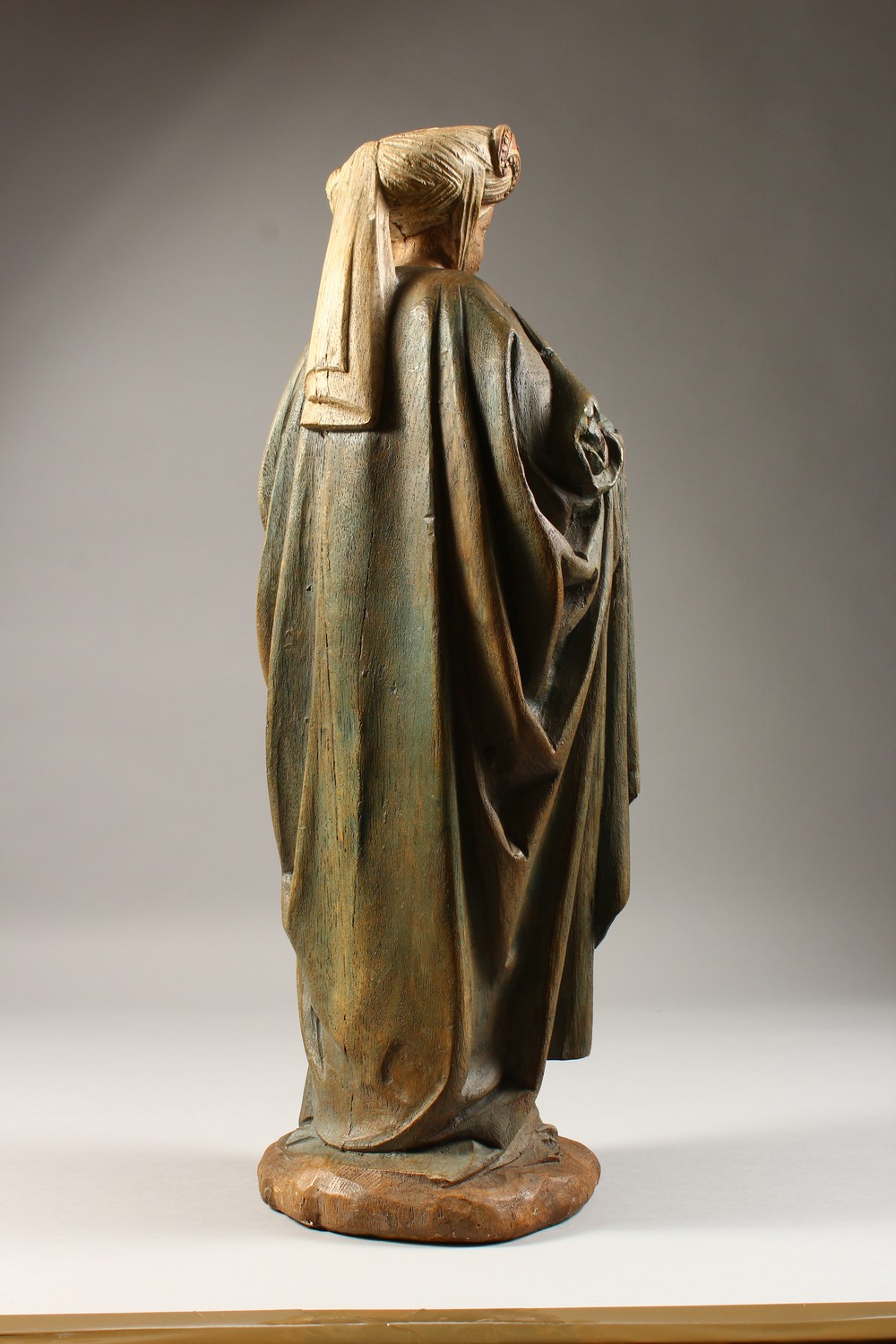 A PAINTED TERRACOTTA MODEL OF A MEDIEVAL LADY, 20th Century. 22ins high. - Image 4 of 8