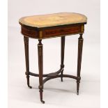 A 19TH CENTURY FRENCH KINGWOOD AND MARQUETRY INLAID DRESSING / WORK TABLE, the shaped rising top