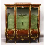 A VERY GOOD PAIR OF LATE 19TH CENTURY FRENCH KINGWOOD AND ORMOLU MOUNTED BREAKFRONT VITRINES, each