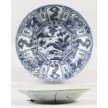 A VERY GOOD KRAAK LATE 17TH CENTURY DUTCH BLUE AND WHITE CHARGER, the centre with birds and flowers.