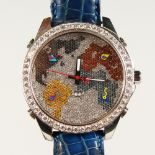 A SUPERB JACOB & CO FIVE TIME ZONE DIAMOND SET and ENAMEL WRISTWATCH No. B0396, with leather