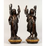 ALBERT ERNEST CARRIER-BELLEUSE (1824-1887). a GOOD PAIR OF BRONZE FIGURES, modelled as a young boy