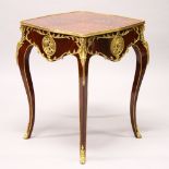 A FRENCH STYLE MARQUETRY AND ORMOLU SQUARE SHAPE OCCASIONAL TABLE, on cabriole legs. 2ft 0ins wide x