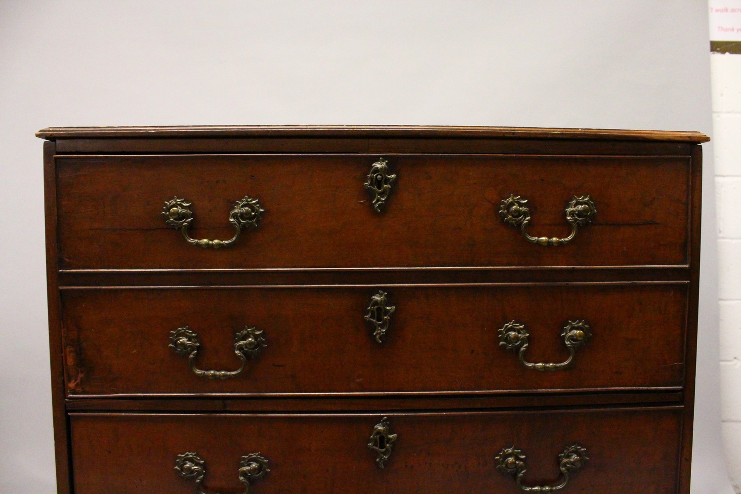 A GEORGE III MAHOGANY SECRETAIRE CHEST, the secretaire drawer fitted with small drawers, over four - Image 2 of 7