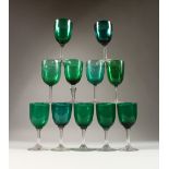 ELEVEN GREEN GLASS WINE GLASSES (11).