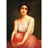 A KPM PORCELAIN PLAQUE OF A YOUNG LADY, unframed. Impressed KPM. No. 203. 20cms x 15cms.