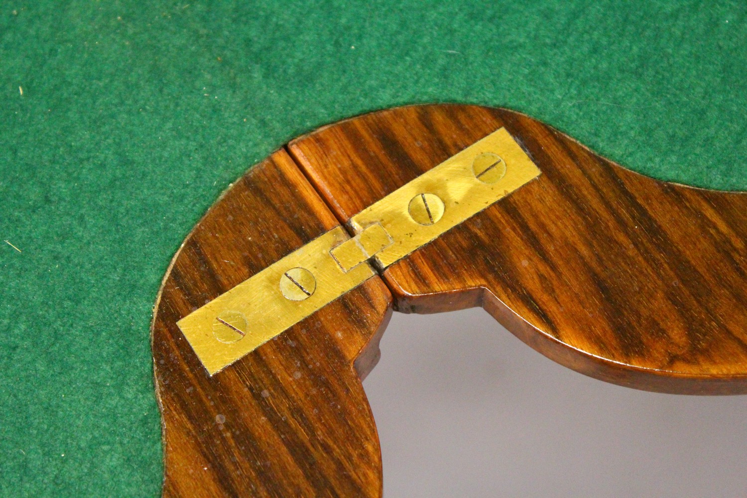 A GOOD VICTORIAN BURR WALNUT SHAPED TOP FOLDOVER CARD TABLE, with a pair of turned and carved column - Image 8 of 12