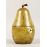 A GEORGIAN STYLE GREEN STAINED PEAR SHAPED TEA CADDY. 7ins high.