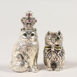 TWO NOVELTY SILVER GEM SET CATS.