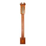 A GEORGE III MAHOGANY STICK BAROMETER with paper face, London. 3ft 2ins long.