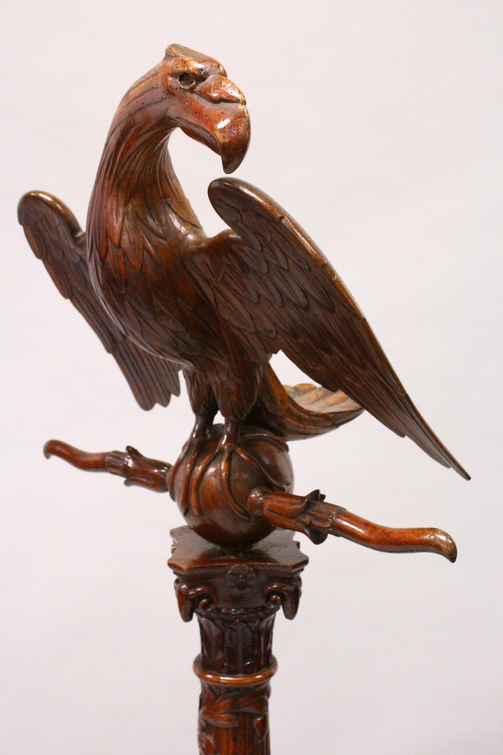 A 19TH CENTURY CARVED FRUITWOOD LECTURN, the book support carved as an eagle with outswept wings - Image 4 of 9