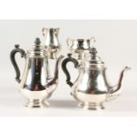 A FOUR PIECE TEA AND COFFEE SERVICE, of baluster form, comprising teapot, coffee pot, cream jug