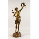 FRANCOIS LEMOYNE. A FINE GILDED BRONZE FIGURE "VICTORIA" a young man carrying a sword and a branch