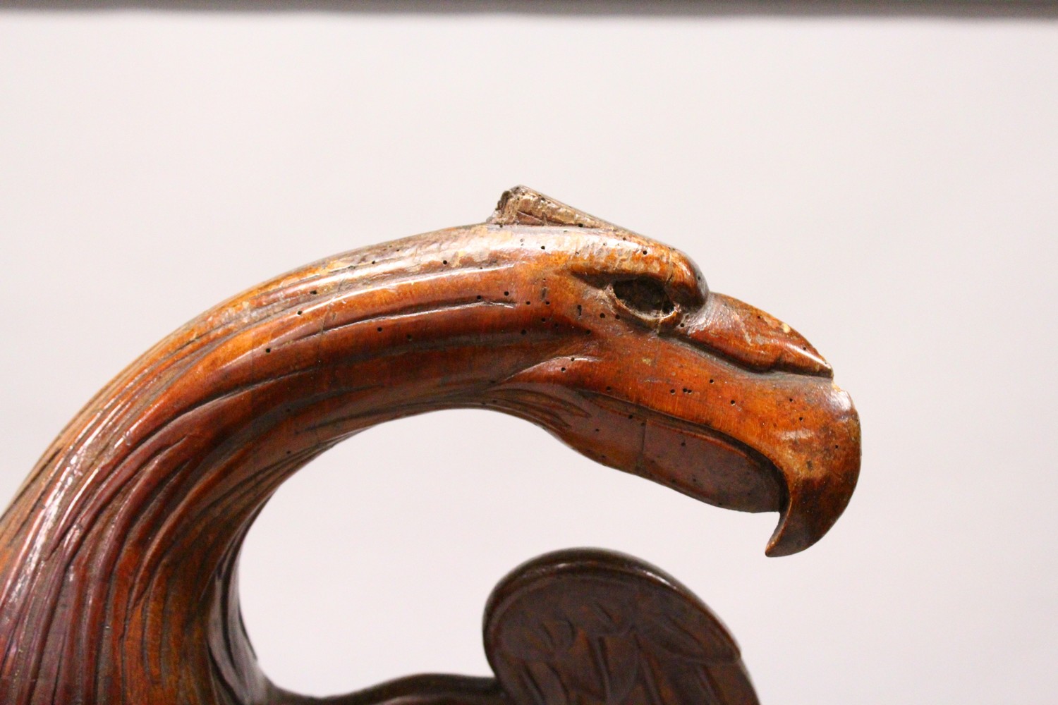 A 19TH CENTURY CARVED FRUITWOOD LECTURN, the book support carved as an eagle with outswept wings - Image 3 of 9