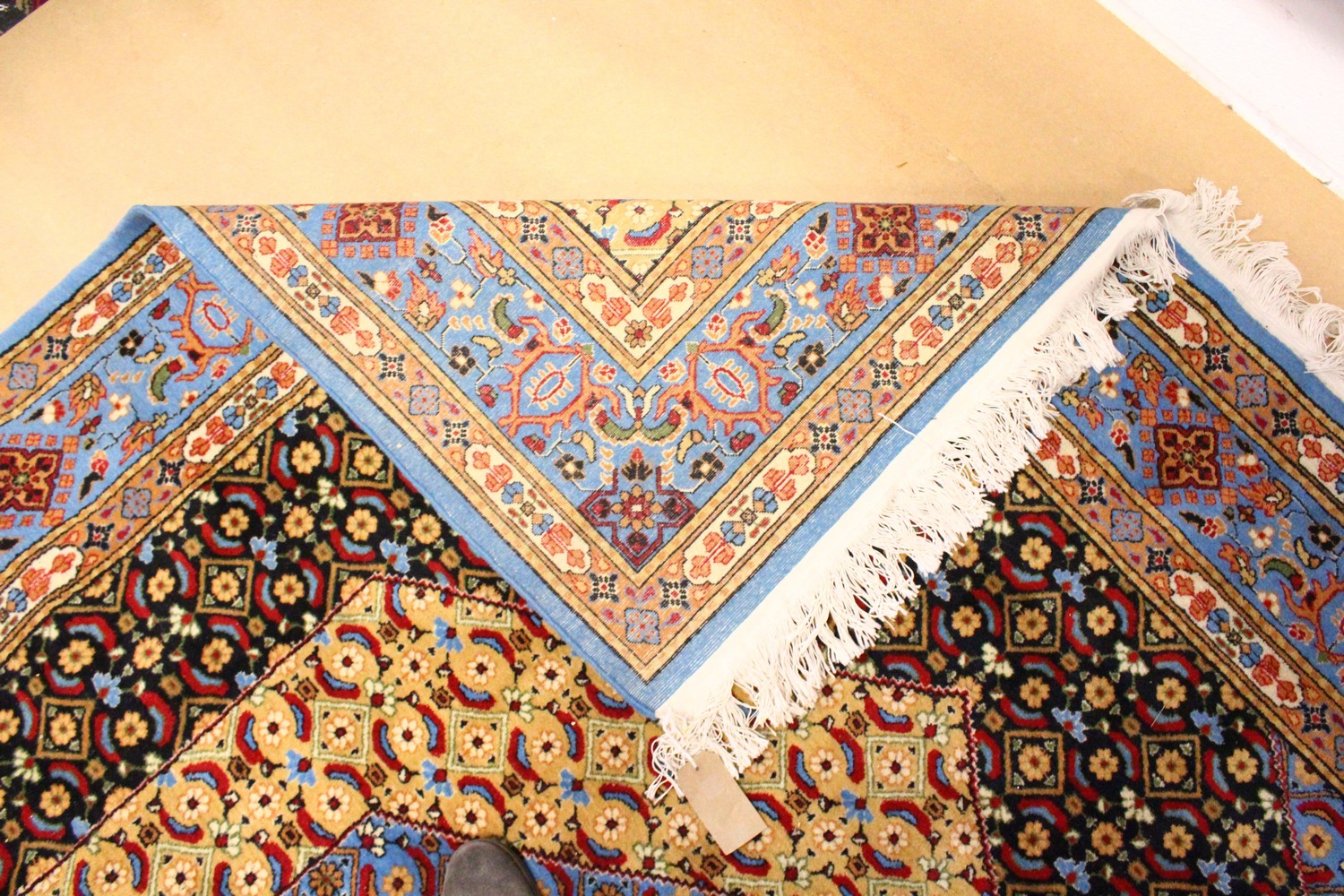 A PERSIAN SMALL CARPET, pale blue ground with central medallion and floral decoration. 9ft 5ins x - Image 8 of 9