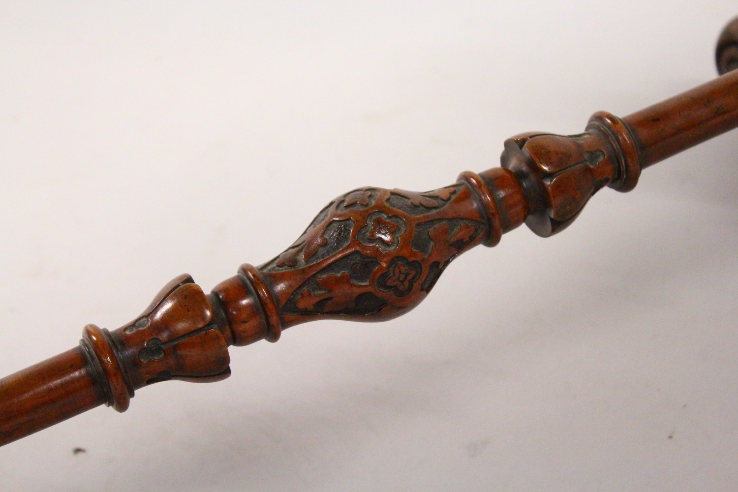 A GOOD VICTORIAN BURR WALNUT SHAPED TOP FOLDOVER CARD TABLE, with a pair of turned and carved column - Image 12 of 12