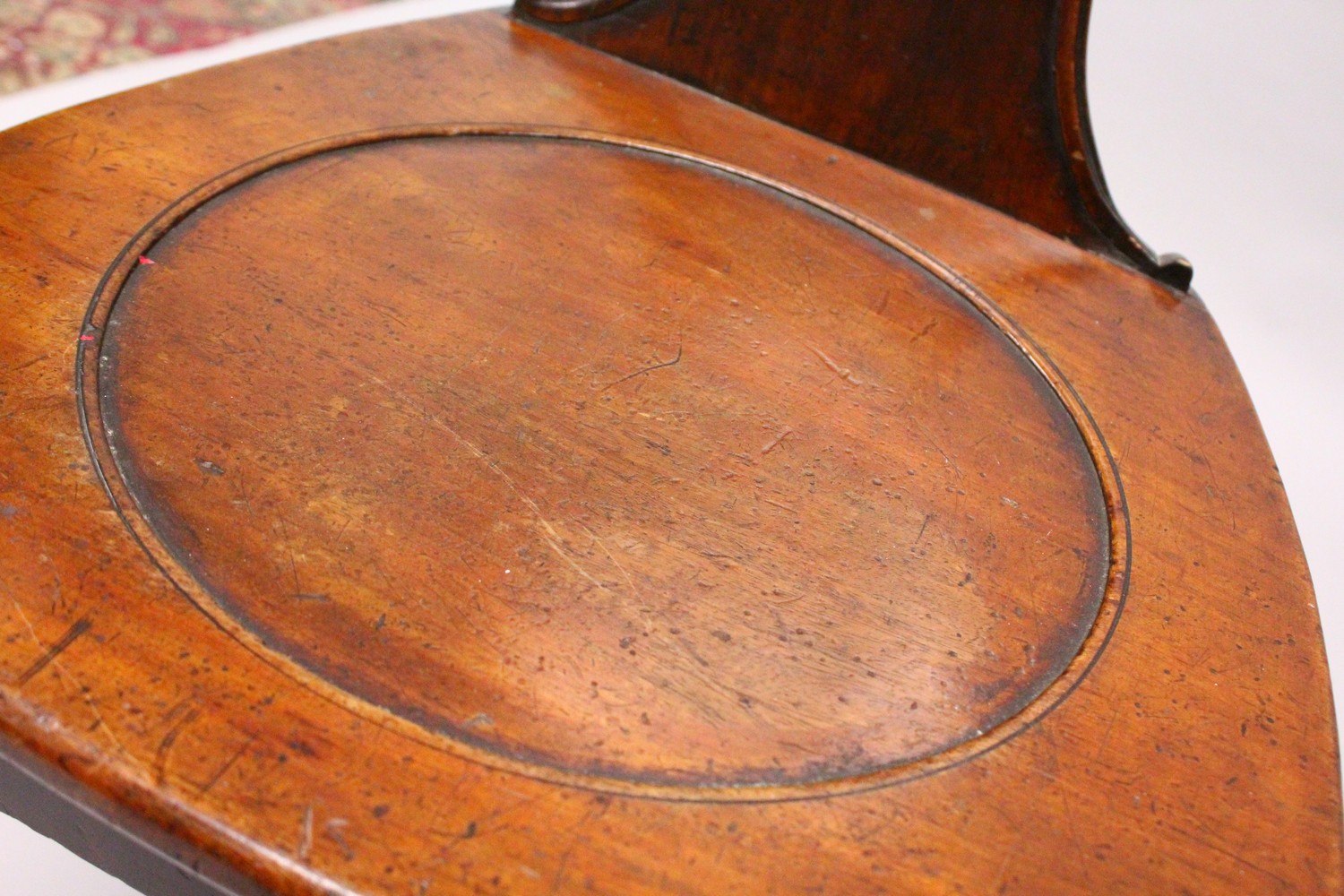 A GOOD PAIR OF REGENCY MAHOGANY HALL CHAIRS, the oval backs painted with a family crest, with - Image 4 of 6