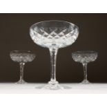 THREE WEBB CRYSTAL CHAMPAGNE SAUCERS. 5.25 ins high.