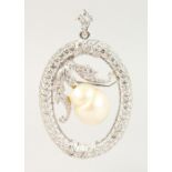 A SUPERB 18CT WHITE GOLD, DIAMOND AND PEARL PENDANT, with certificate.