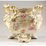 AN UNUSUAL MOULDED, PIERCED AND FLORAL DECORATED BOWL BY TURNERS, TUNSTALL, ENGLAND, with a Royal