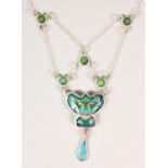 A SILVER AND ENAMEL ART DECO STYLE NECKLACE.