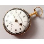 A SMALL 18TH CENTURY SWISS GOLD AND ENAMEL POCKET WATCH, white enamel dial, Roman numerals, signed