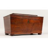 A VICTORIAN SARCOPHAGUS SHAPED TEA CADDY, the interior with two lidded compartments and mixing