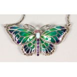 A SILVER, ENAMEL AND OPAL BUTTERFLY NECKLACE.