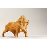 A VERY GOOD RUSSIAN CARVED HARSTONE STANDING BOAR, POSSIBLY FABERGE, with realistic eyes and