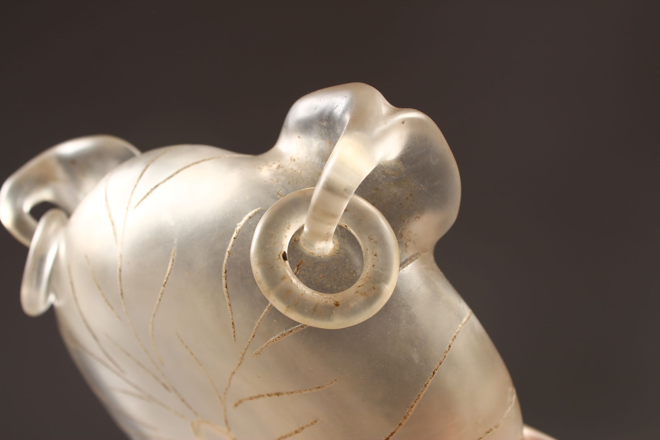 A CHINESE ROCK CRYSTAL WATER POT, with loose ring handles, carved in the form of an open lotus, 3. - Image 4 of 4