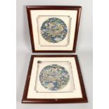 A GOOD PAIR OF CHINESE KESI SILK DRAGON ROUNDEL'S, both nicely framed, roundels approximately
