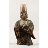 A GOOD JAPANESE 18th / 19th CENTURY CARVED WOODEN FIGURE OF FUKUROKUJU, with original polychrome