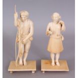 A PAIR OF GOOD QUALITY 19TH CENTURY INDIAN CARVED IVORY FIGURES, one holding a longbow, both mounted