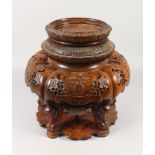 LARGE JAPANESE MEIJI PERIOD HARDWOOD STAND, with rotating fitted top, carved and pierced decoration,