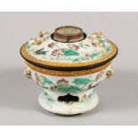 AN UNUSUAL GOOD QUALITY CHINESE GUANGXU PERIOD FAMILLE ROSE PORCELAIN LAMP & COVER, each piece