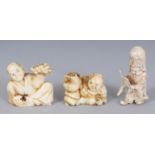 TWO SMALL MEIJI PERIOD JAPANESE IVORY NETSUKE, 1.1in & 0.6in high; together with a small ivory