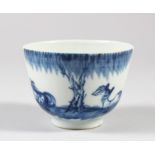 A CHINESE BLUE AND WHITE PORCELAIN RICE BOWL, decorated with horses and trees, 6.5 cm high, 8.5cm