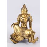 A CHINESE GILDED BRONZE SEATED BUDDHA. 24cm high.
