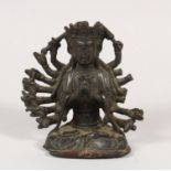 A 16TH/17TH CENTURY CHINESE BRONZE FIGURE OF A MULTI-ARMED BUDDHIST DEITY, seated in Dhyana-Sana,
