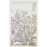 A CHINESE SCROLL PRINT WITH TWO OTHER CHINESE PRINTS, the scroll depicting scenes of snow-covered