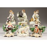 SIX VARIOUS CONTINENTAL PORCELAIN MINIATURES, cupids, figures, goat etc. 6cms high.