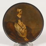 A VERY GOOD STOBWASSER CIRCULAR PAPIER MACHE BOX AND COVER, No. 1869, the lid painted with a young