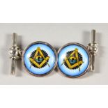 A PAIR OF SILVER MASONIC CUFFLINKS.