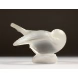 A LALIQUE FROSTED GLASS CHUBBY BIRD. Etched Lalique, France. 10.5cms long.