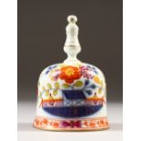 A 19TH CENTURY MEISSEN PORCELAIN JAPAN PATTERN HAND BELL, CIRCA. 1870. Cross Swords Mark in Blue.